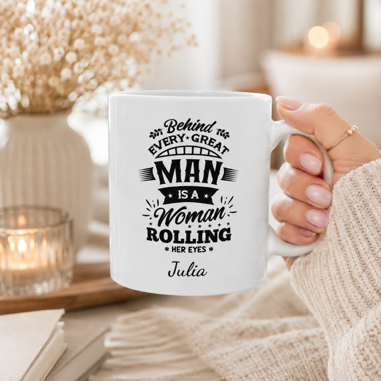 Personalized funny wife quote mug shown from the side