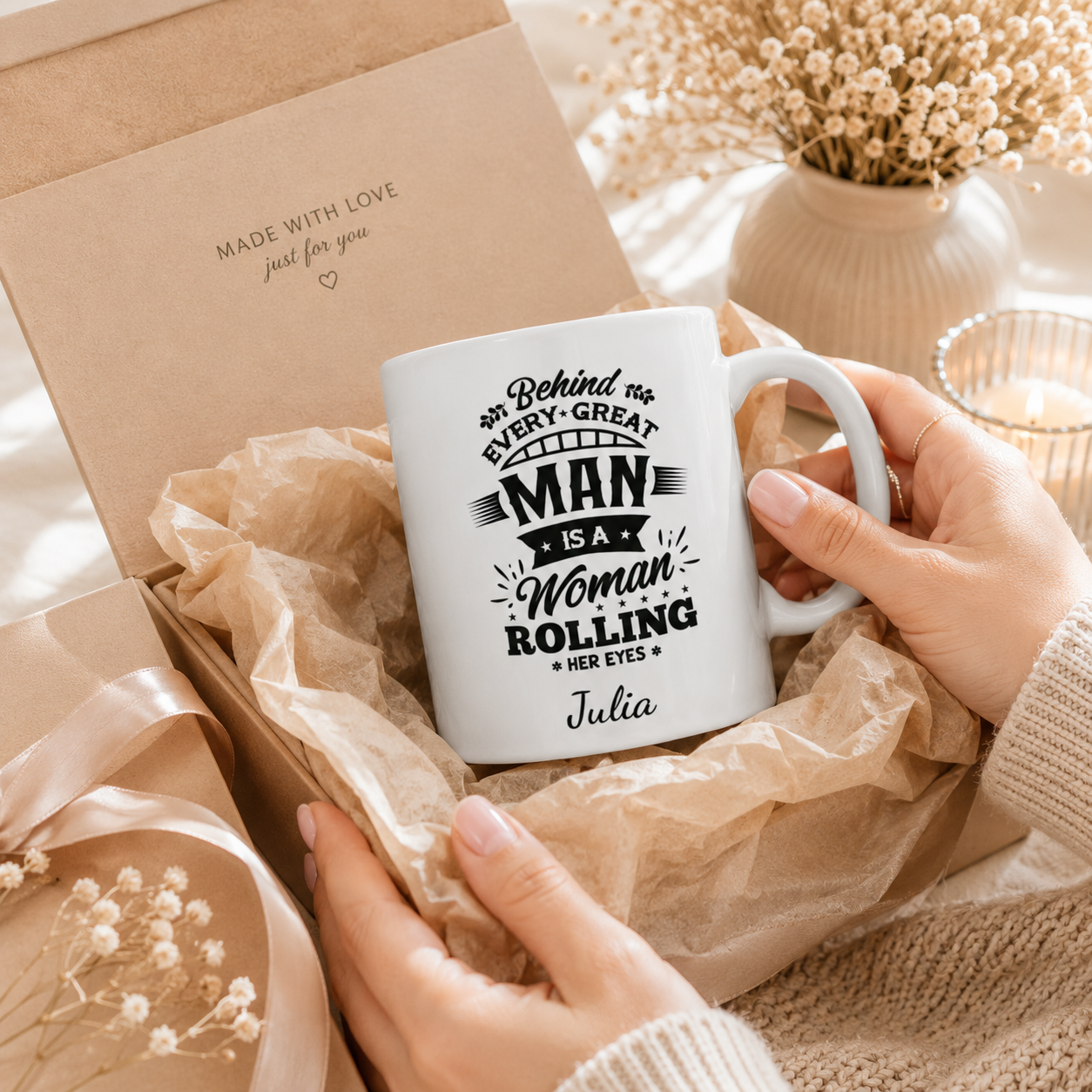 Personalized funny wife quote mug size and detail view, 11oz and 15oz
