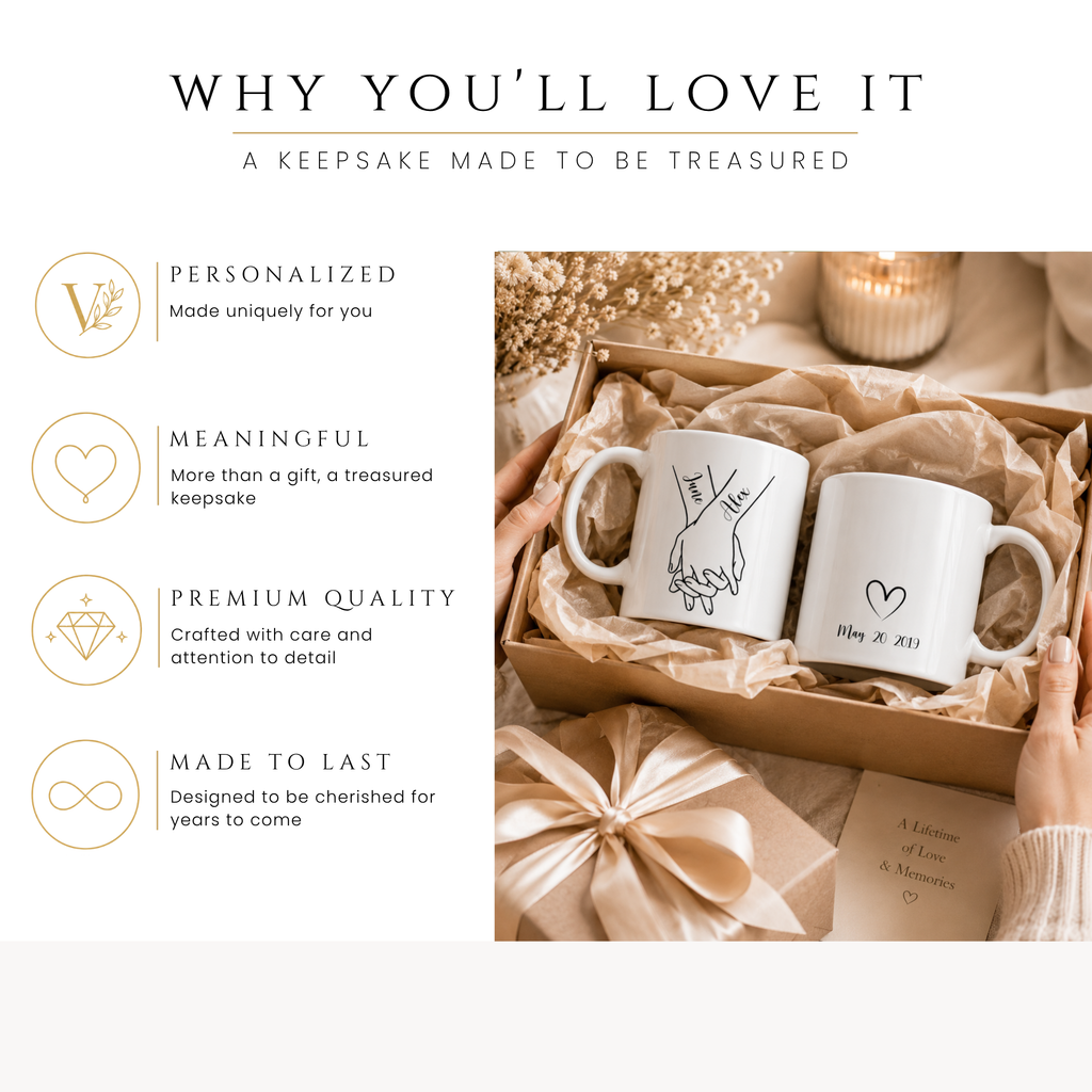 Personalized couple hands mug, handle-side view