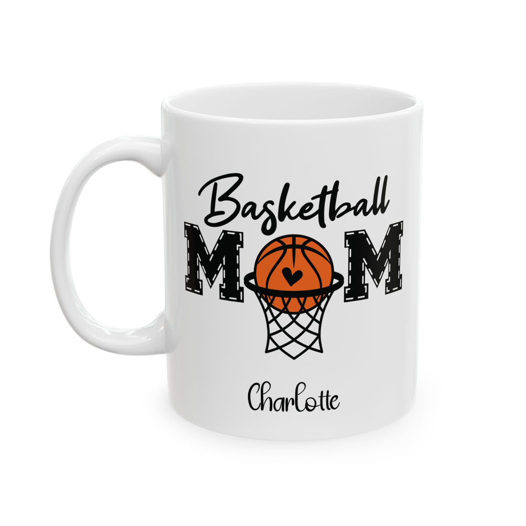 Personalized basketball mug displayed on a desk