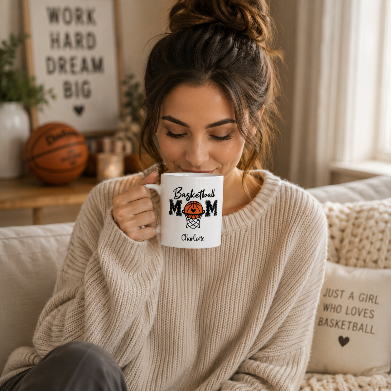 Personalized ceramic mug features — dishwasher and microwave safe