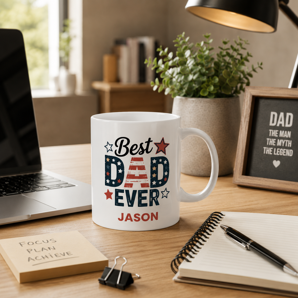 Personalized ceramic mug features — dishwasher and microwave safe