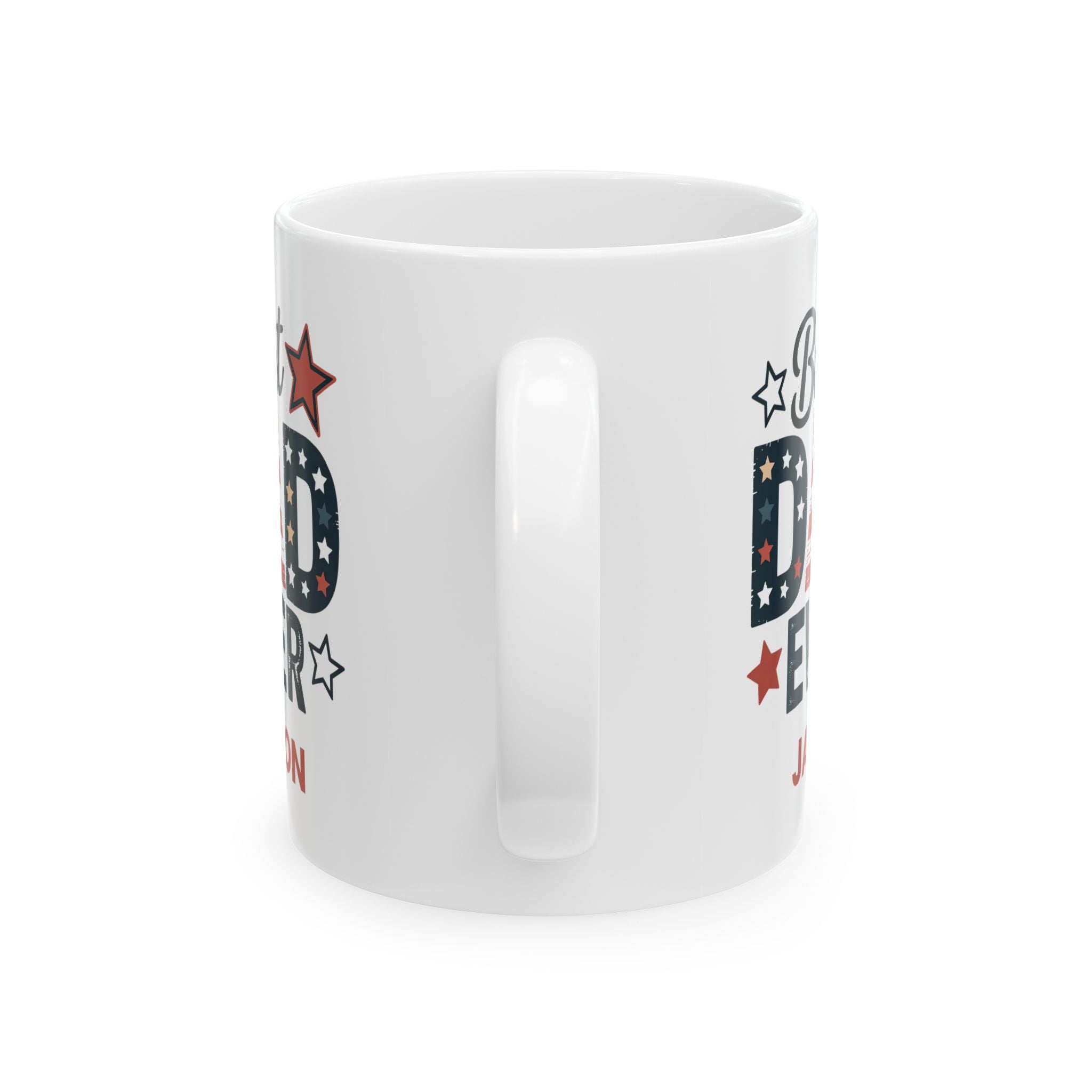 Personalized Americana best dad ever mug shown on a table as a Father's Day gift