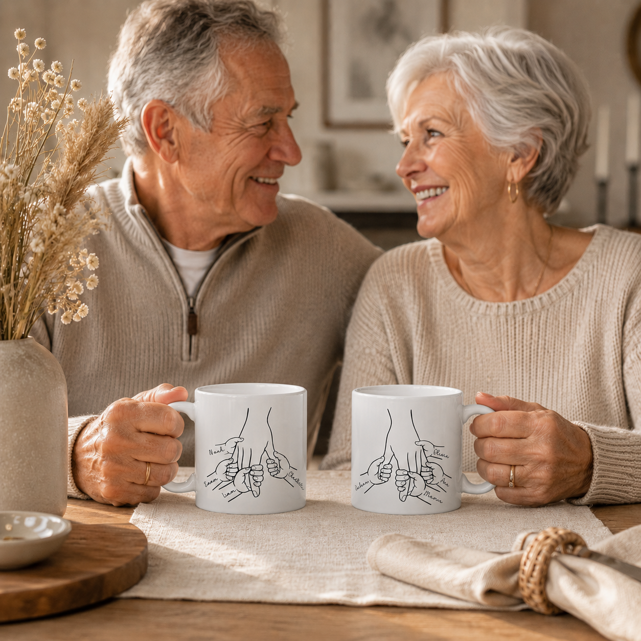 Personalized family hands mug shown from the side