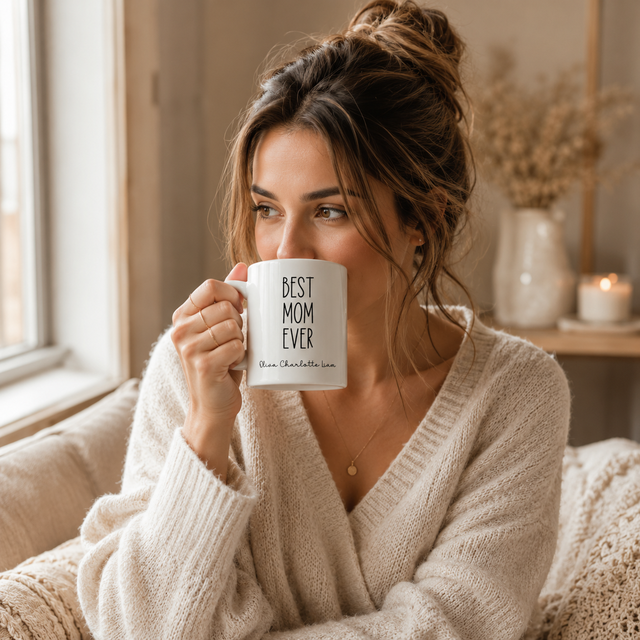 Personalized ceramic mug features — dishwasher and microwave safe