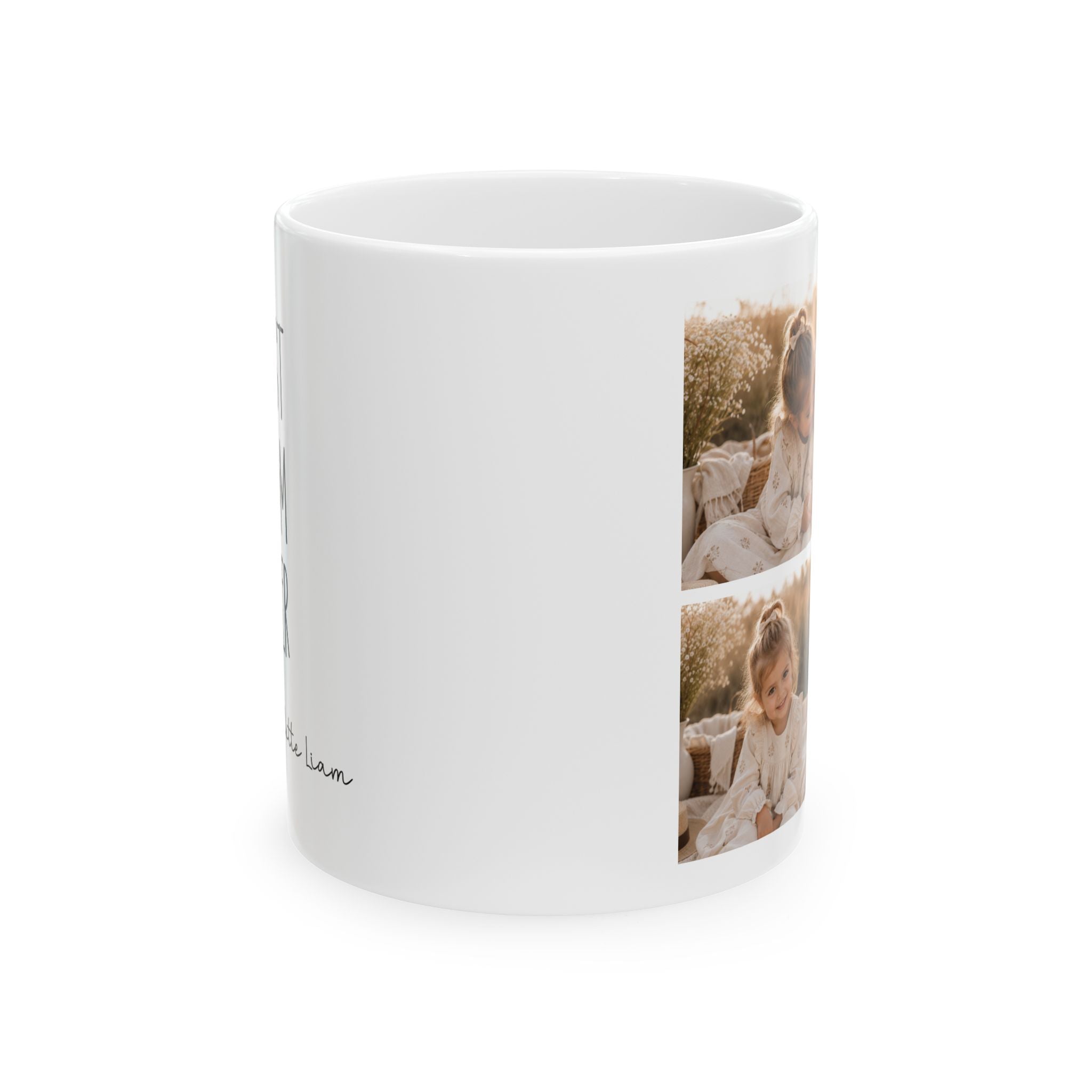 Personalized kids photo collage mug held in hand