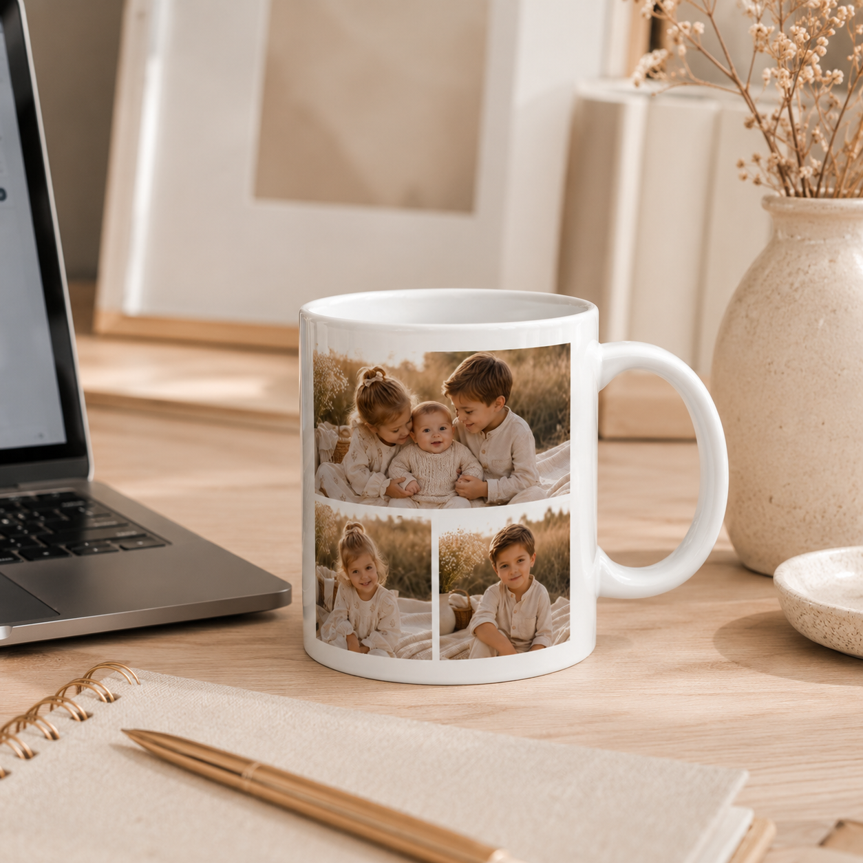 Personalized kids photo collage mug size and detail view, 11oz and 15oz
