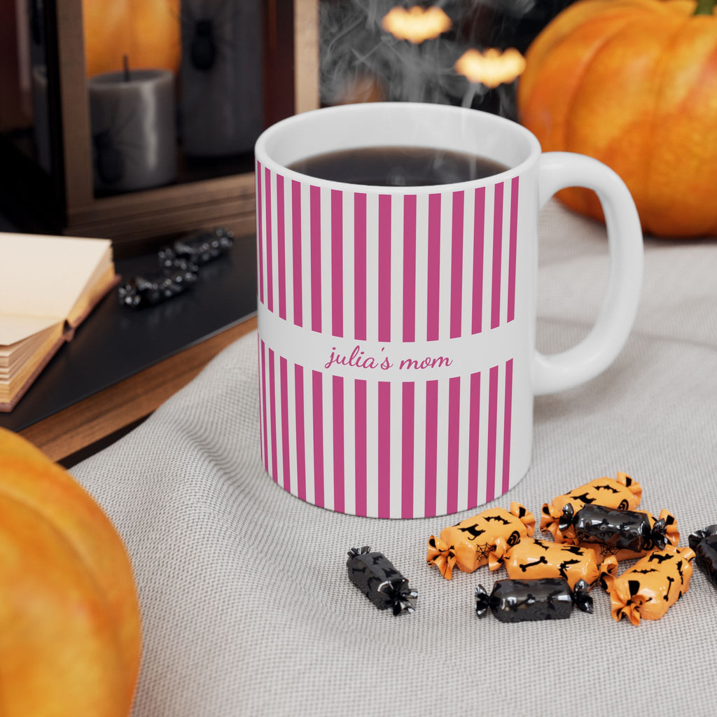 Personalized ceramic mug features — dishwasher and microwave safe