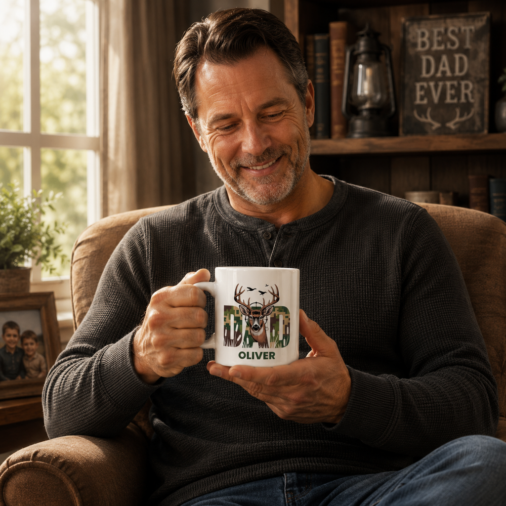 Personalized ceramic mug features — dishwasher and microwave safe