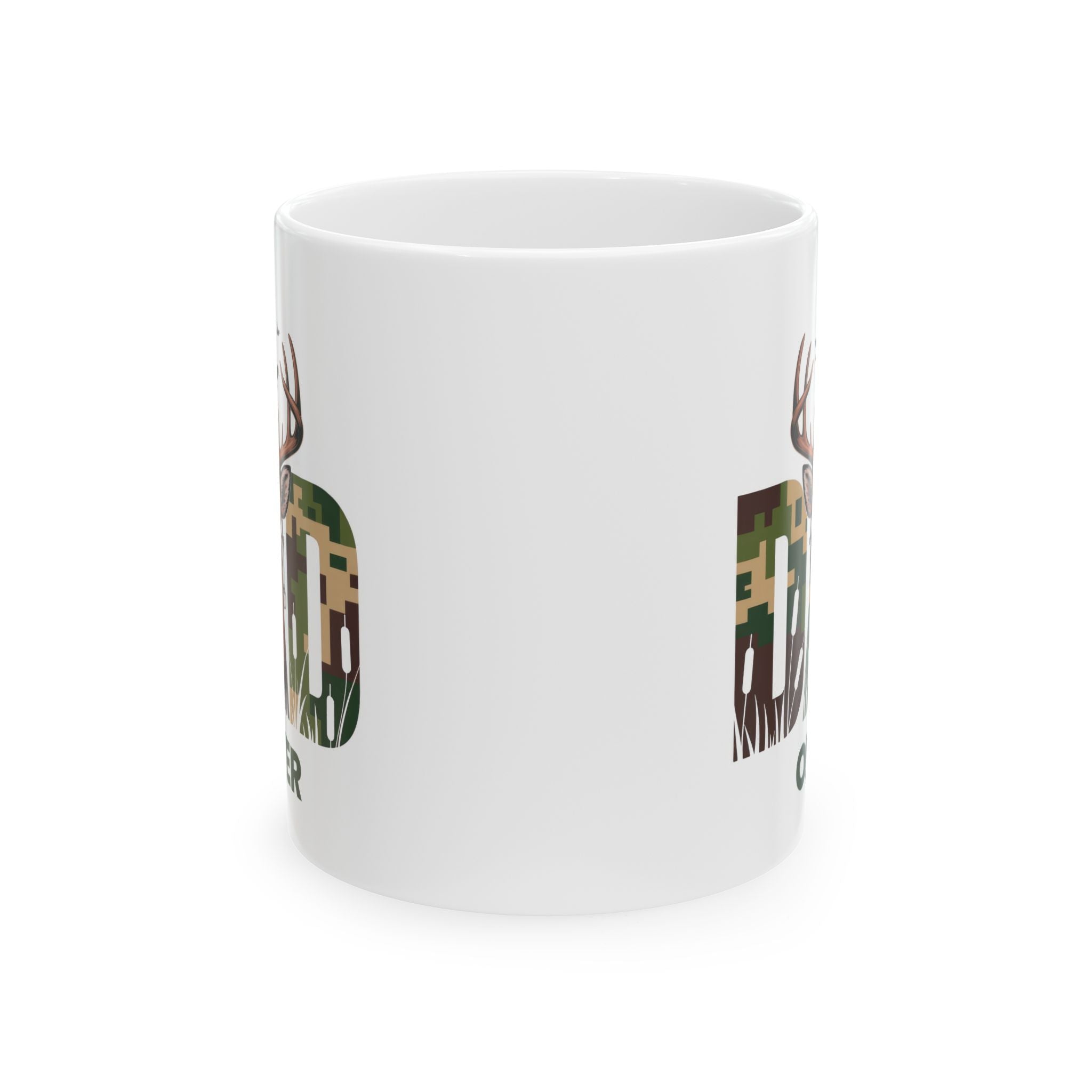 Personalized camo hunting mug held in hand
