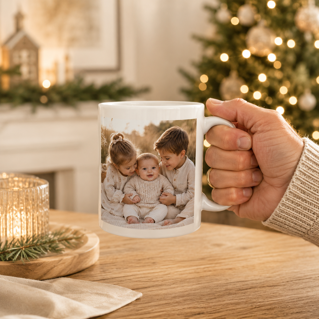 Personalized ceramic mug features — dishwasher and microwave safe