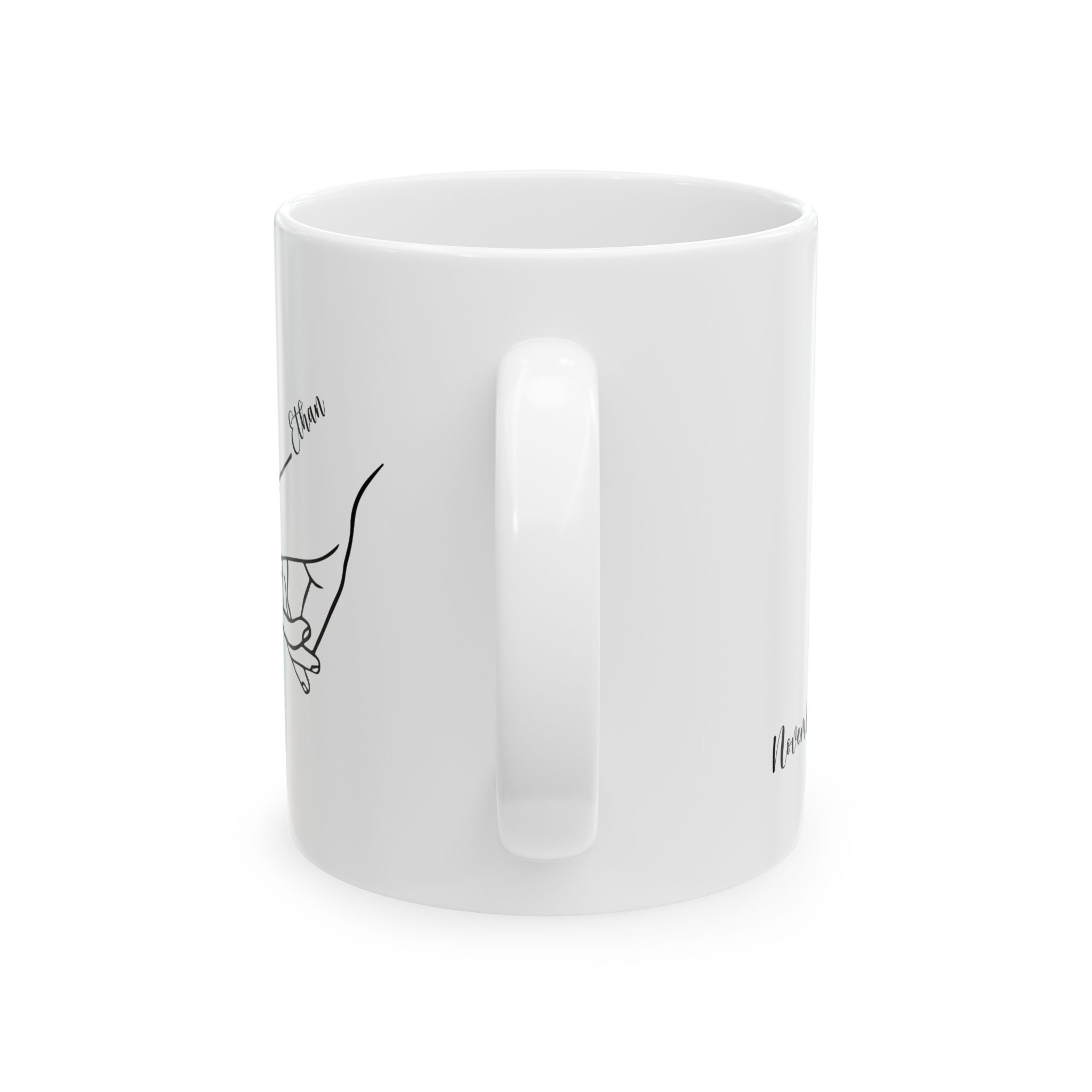 Personalized pinky promise mug displayed on a desk
