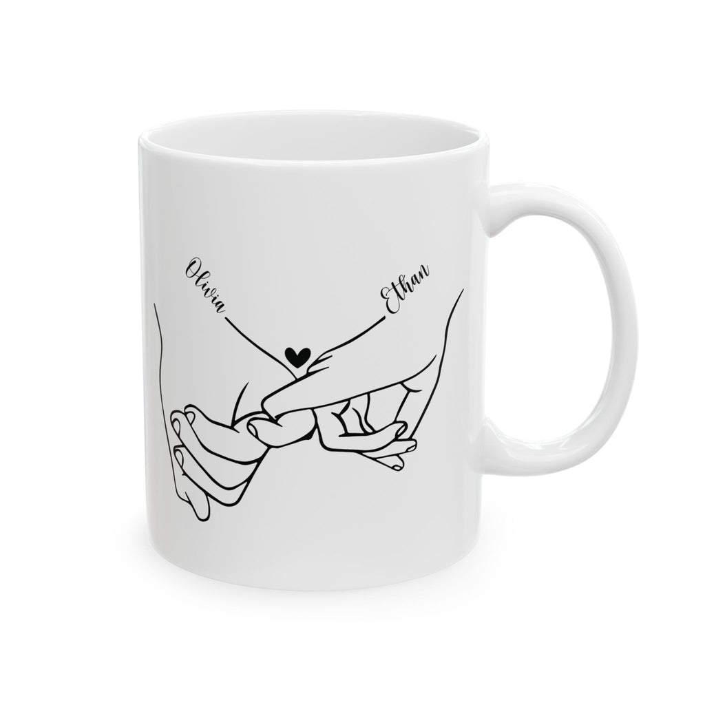 Personalized pinky promise mug for engaged couple, front view