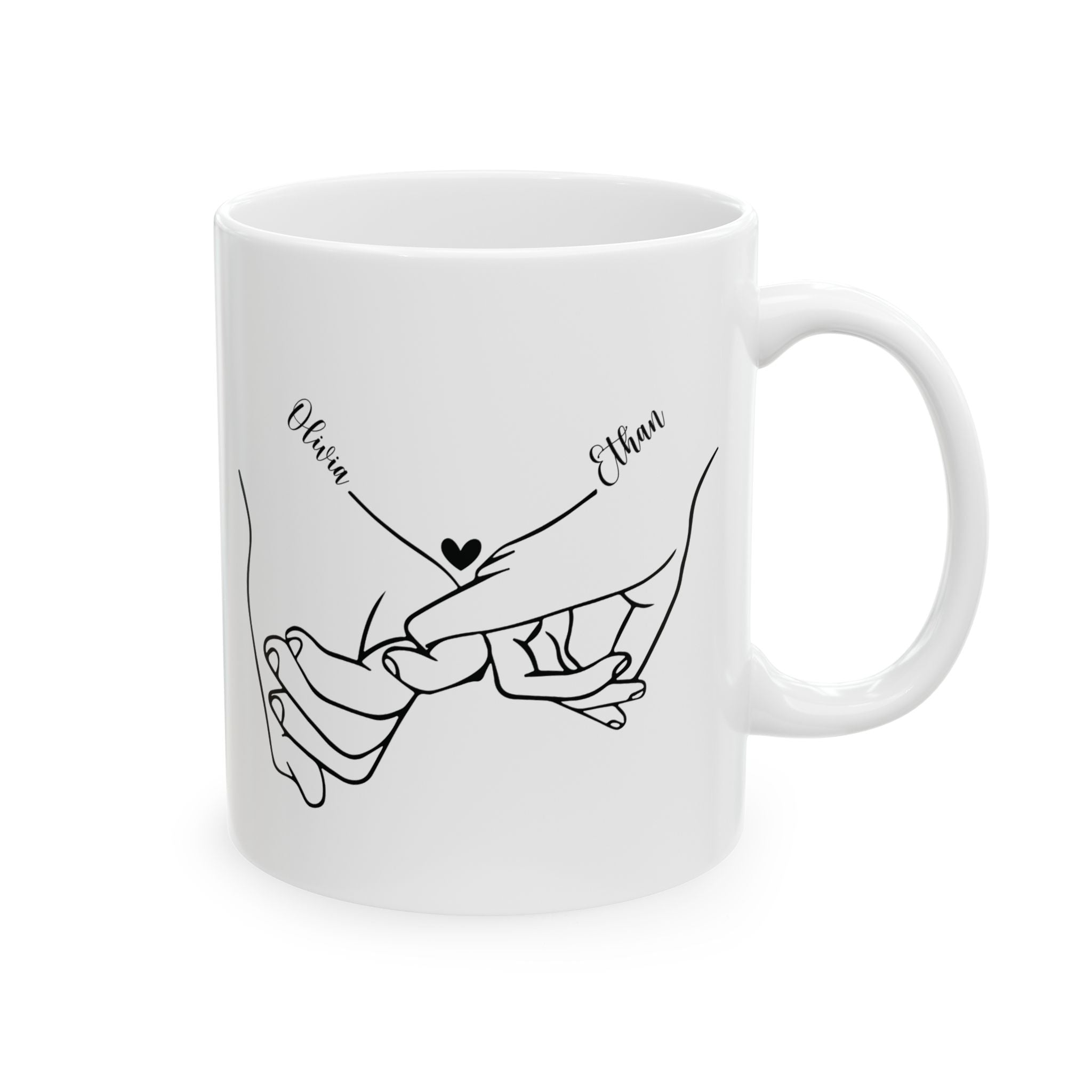 Personalized pinky promise mug for engaged couple, front view