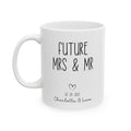 Personalized future Mrs and Mr photo mug for engaged couple, front view