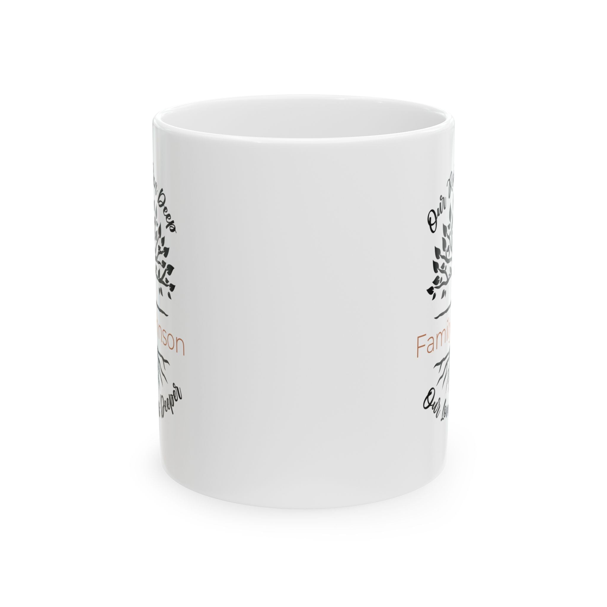 Personalized family tree mug held in hand