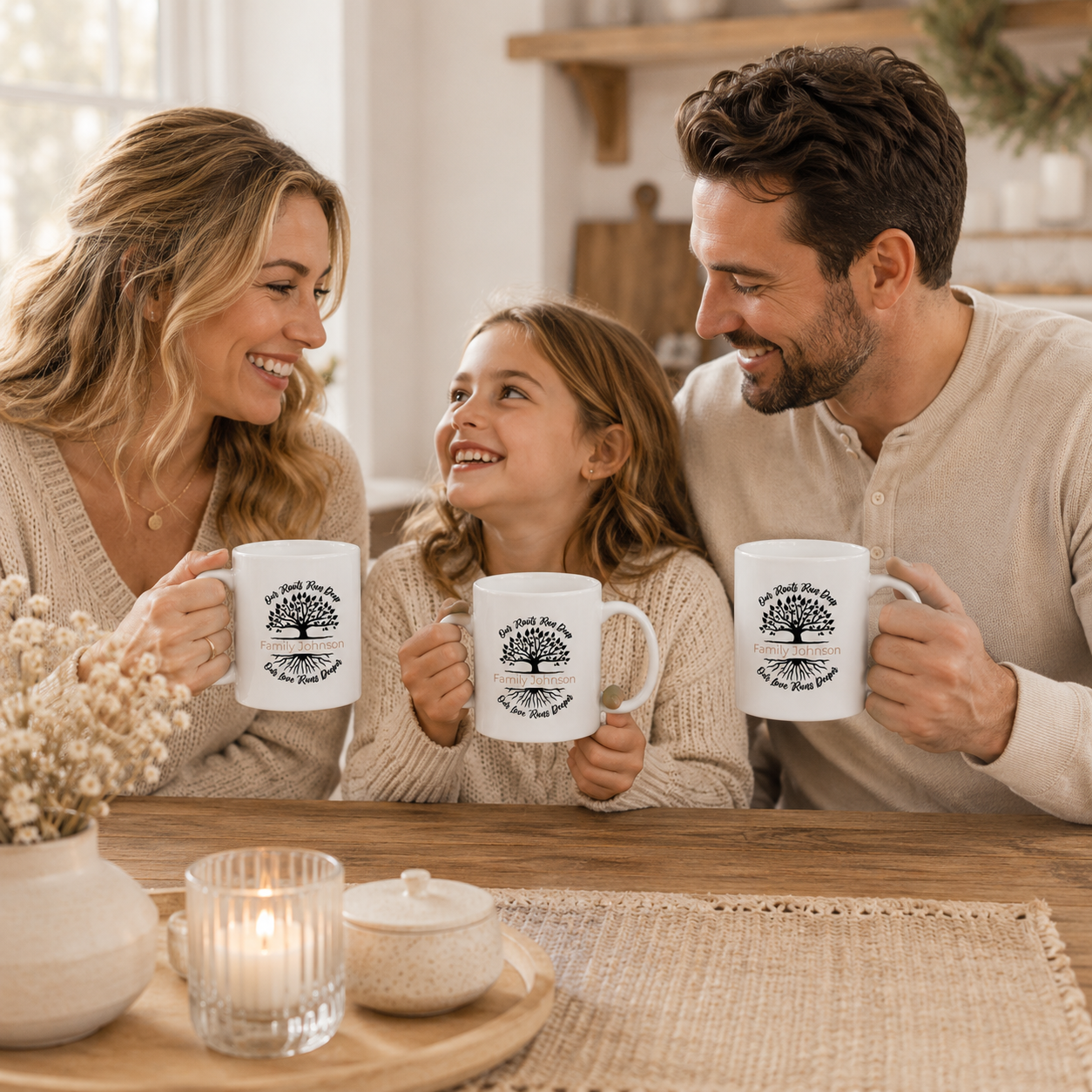 Personalized family tree mug shown from the side