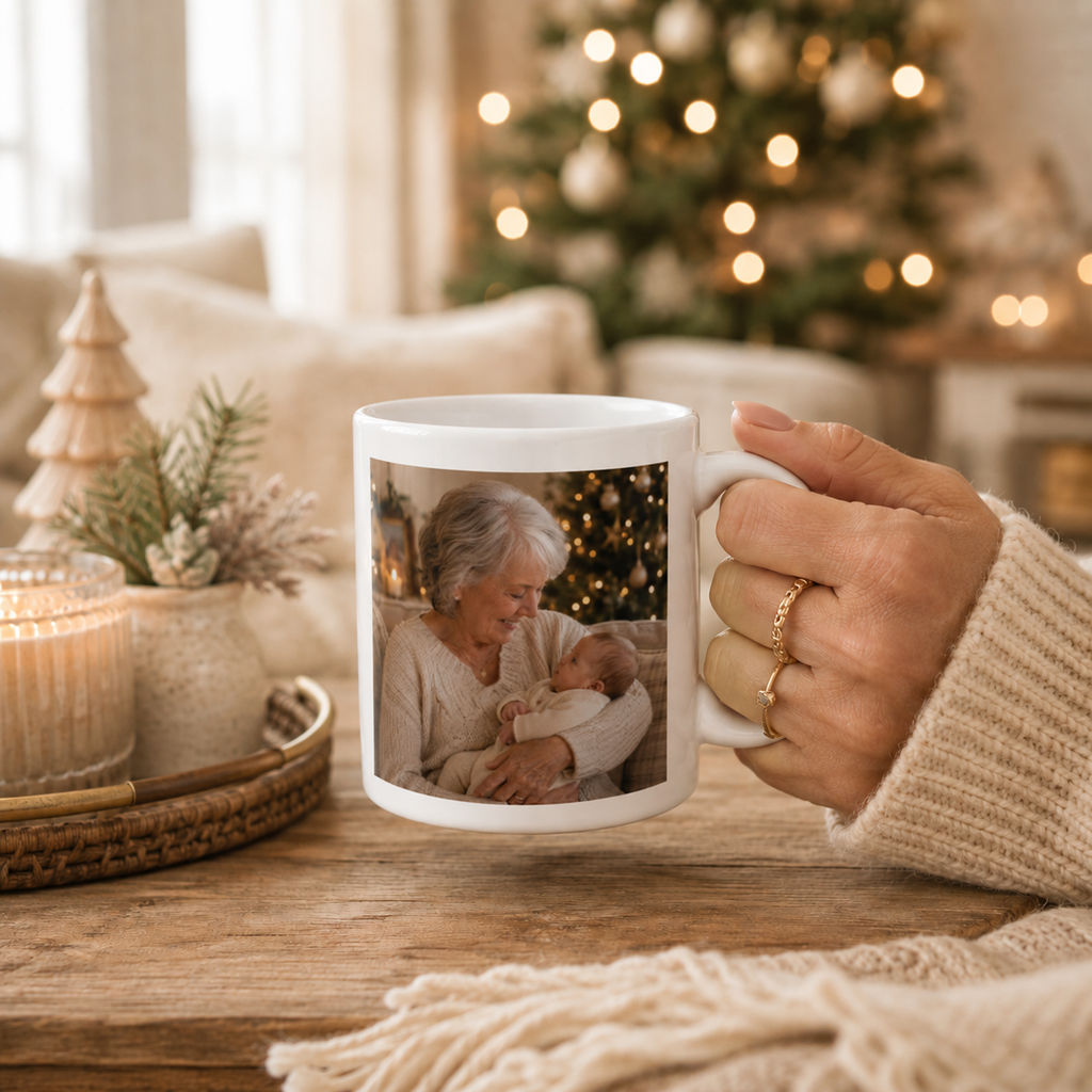 Personalized ceramic mug features — dishwasher and microwave safe