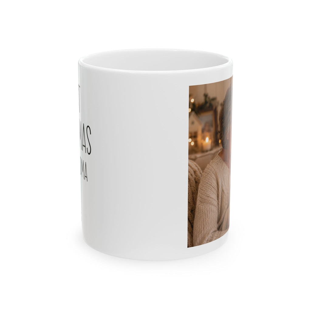 Personalized first Christmas grandma photo mug held in hand