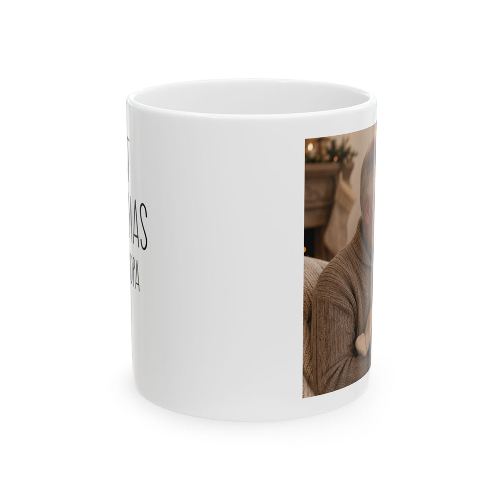 Personalized first Christmas grandpa photo mug held in hand