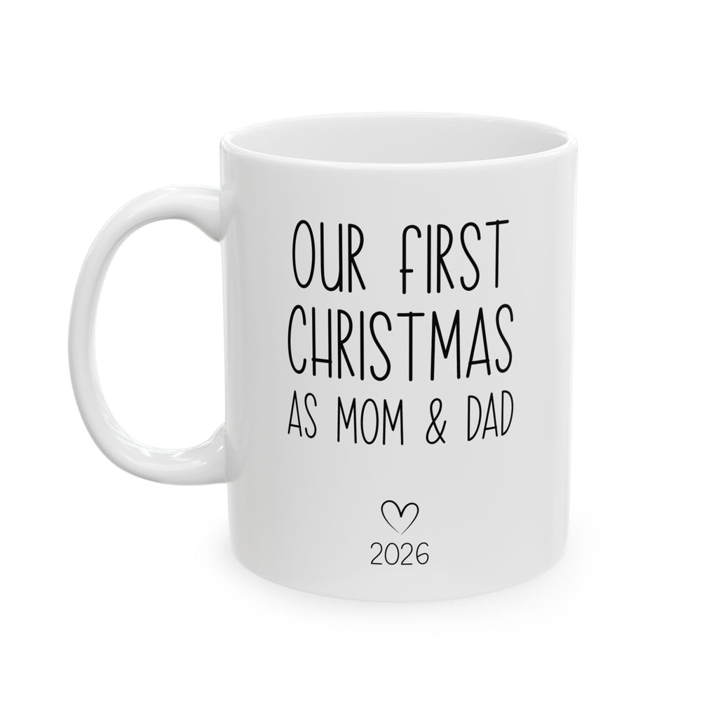 Personalized first Christmas new parents mug for new parents, front view