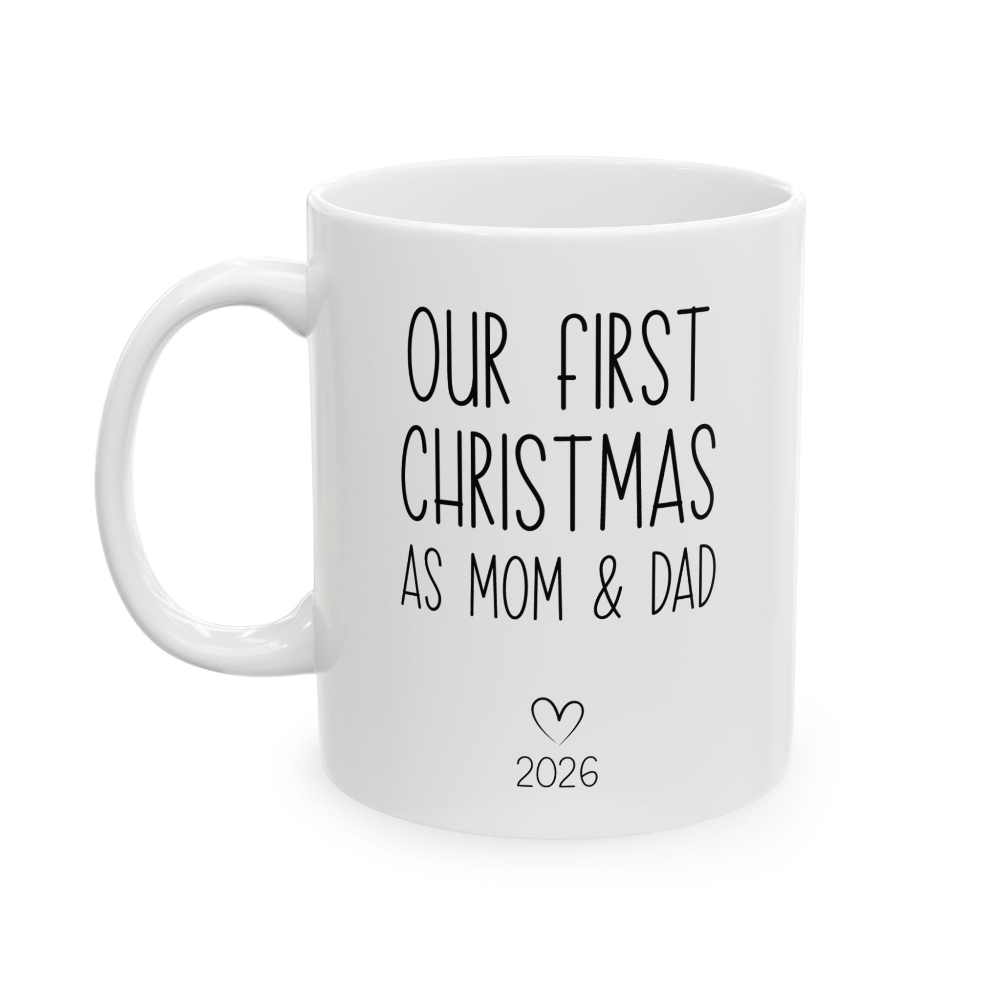 Personalized first Christmas new parents mug for new parents, front view