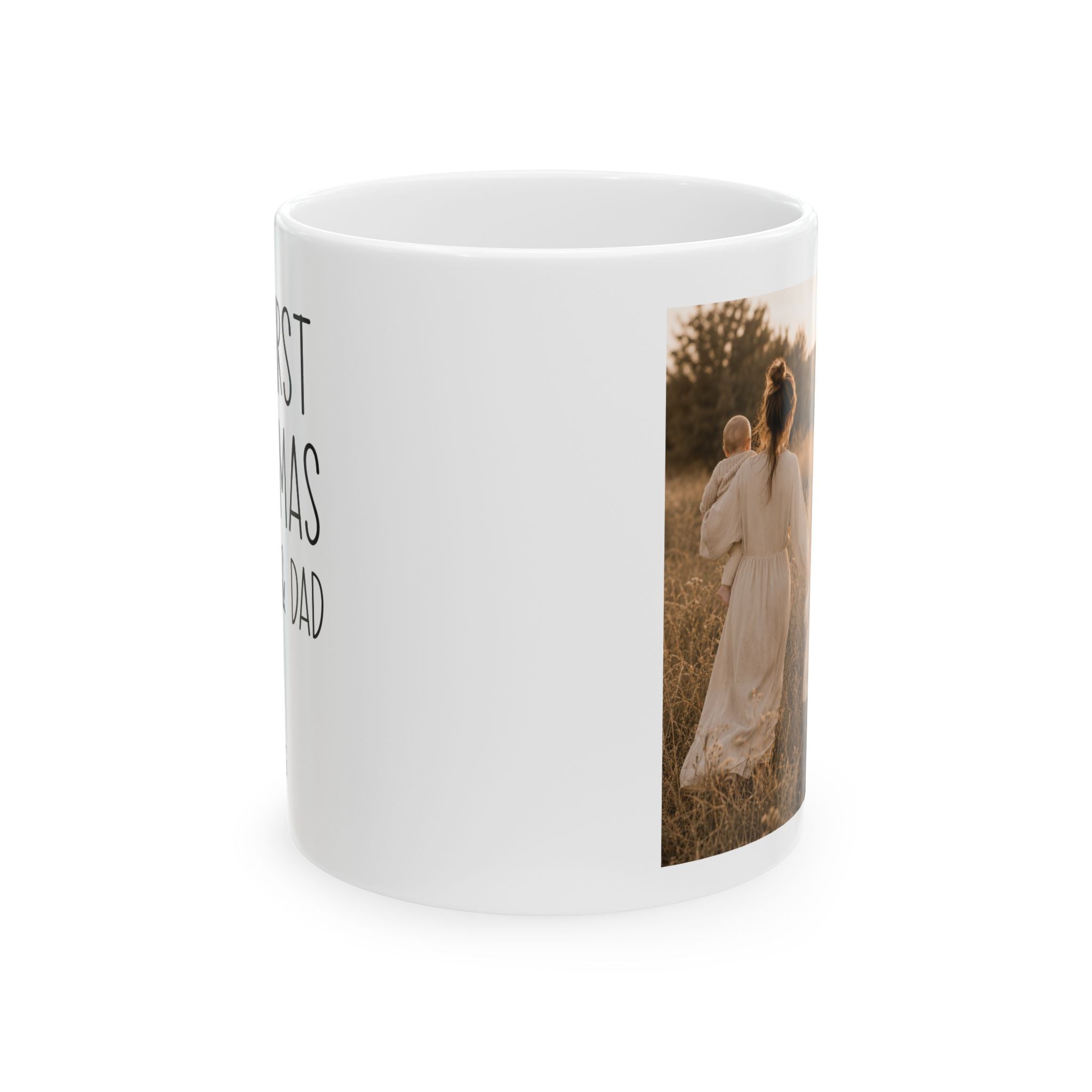 Personalized first Christmas new parents mug held in hand