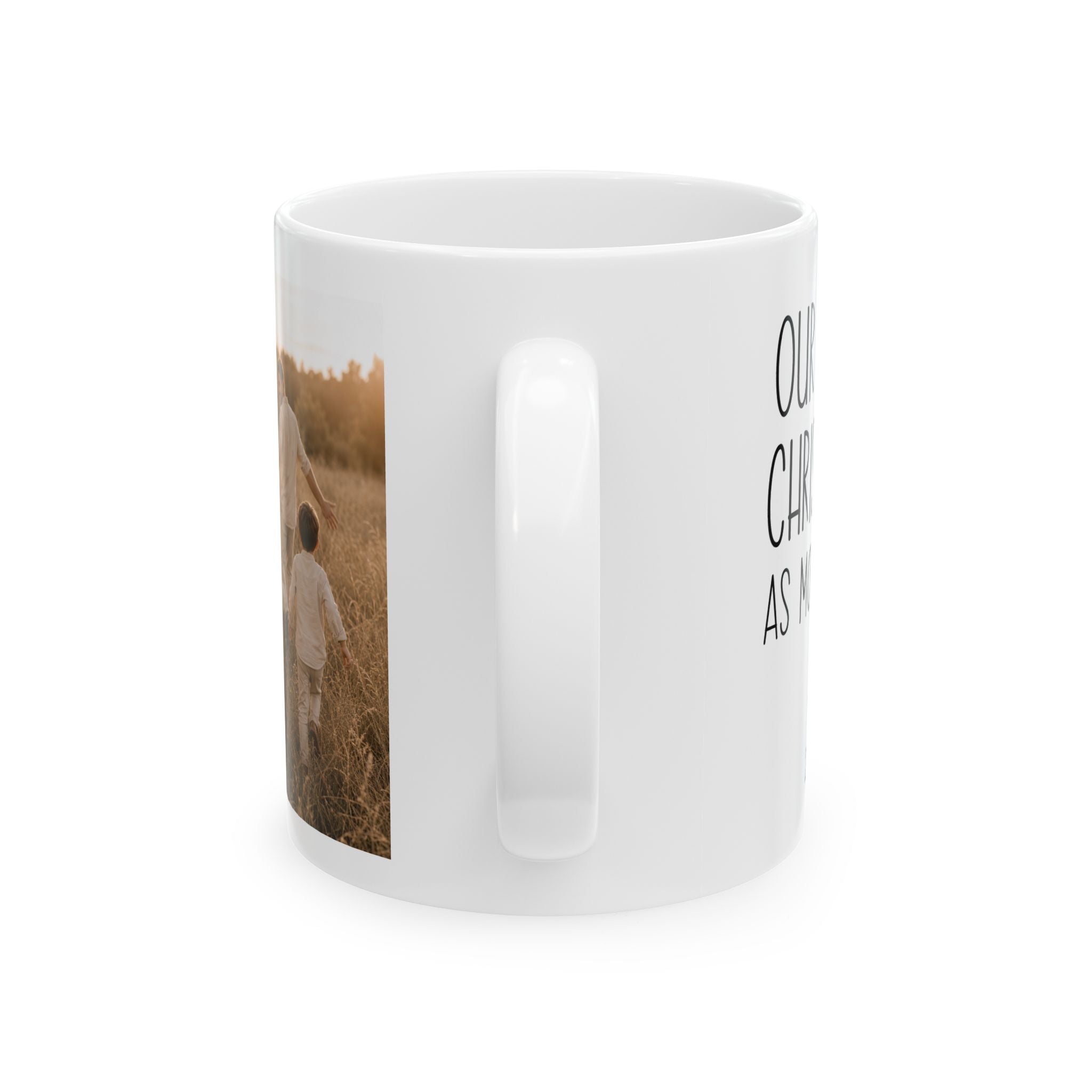 Personalized first Christmas new parents mug shown on a table as a Christmas gift