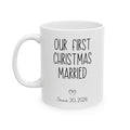 Personalized first Christmas married photo mug for newlyweds, front view