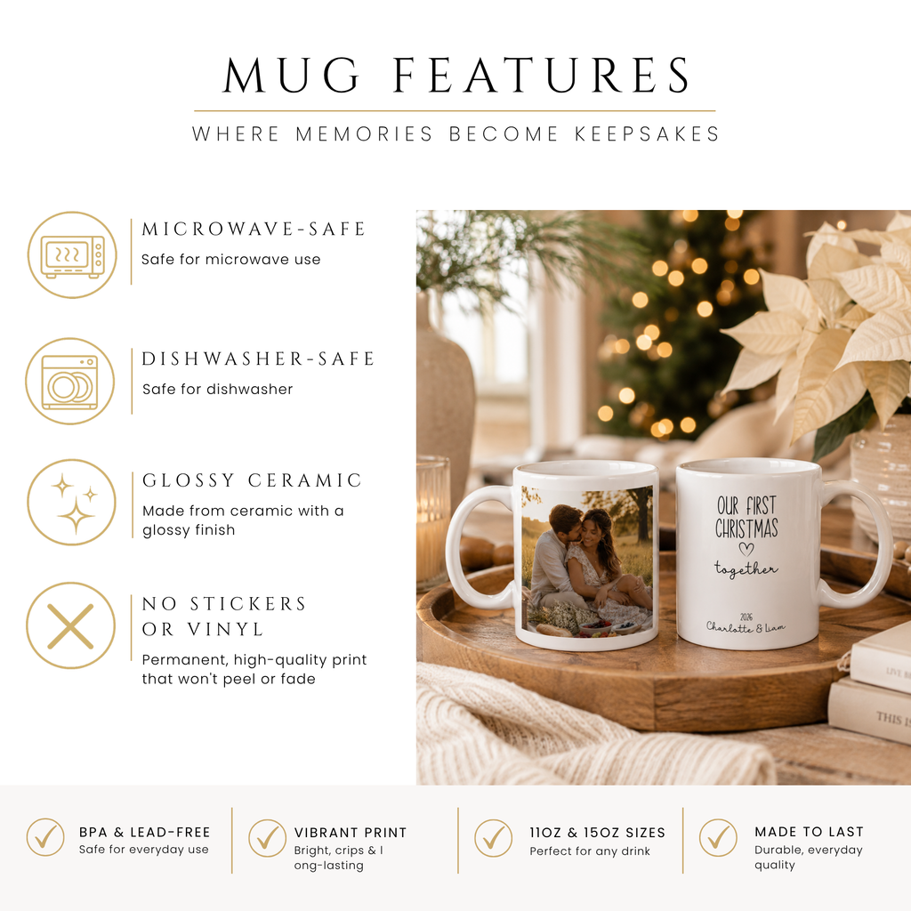 Close-up of the first Christmas couple photo design with personalized name