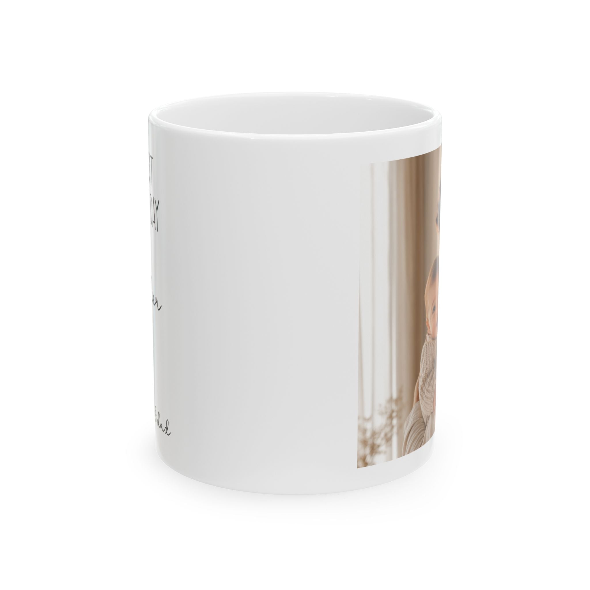 Personalized new dad photo mug displayed on a desk