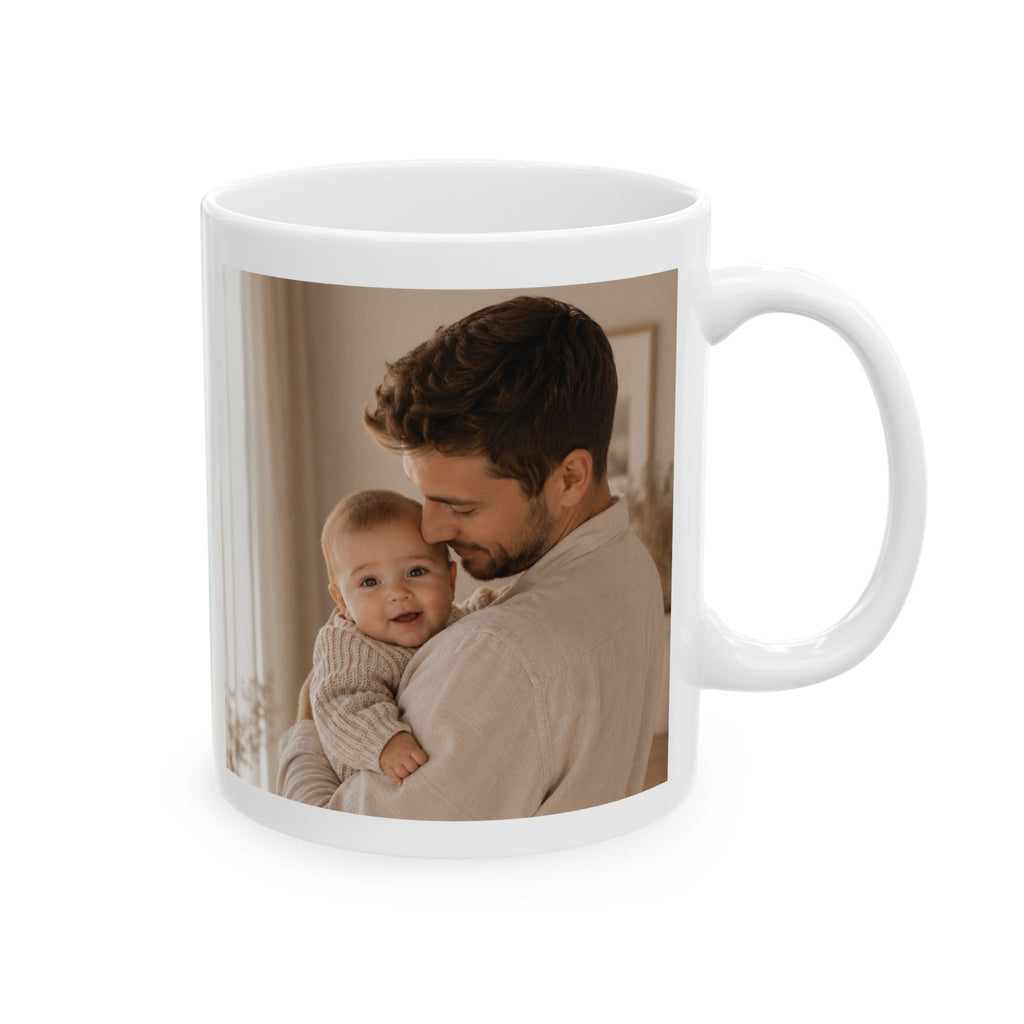 Personalized ceramic mug features — dishwasher and microwave safe
