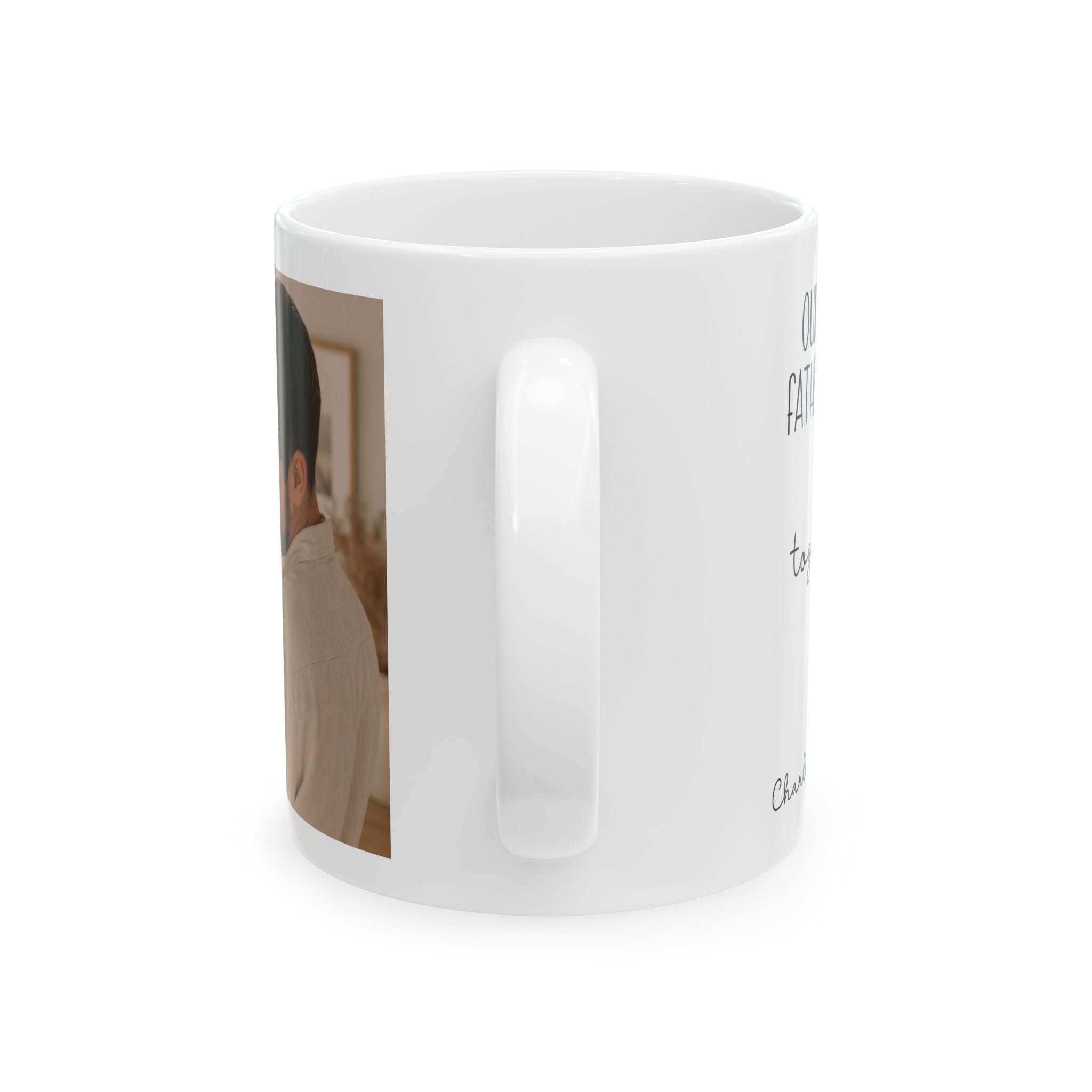 Personalized new dad photo mug held in hand