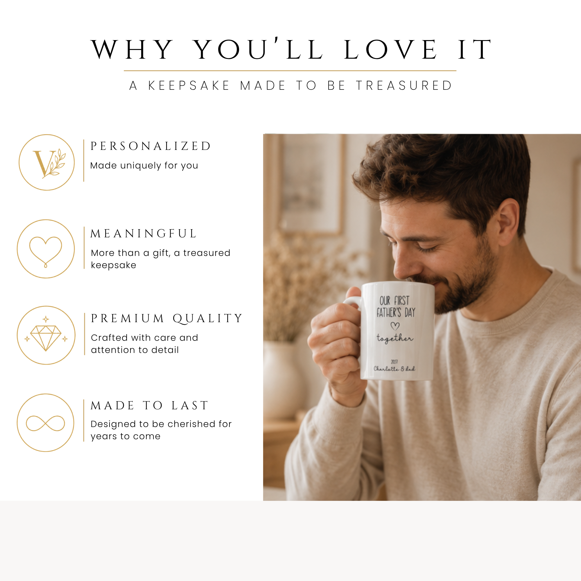 Personalized new dad photo mug, handle-side view