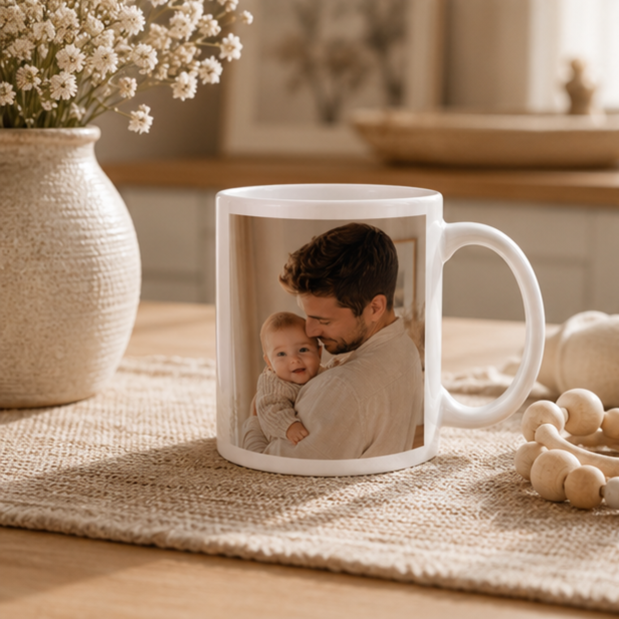Personalized new dad photo mug shown from the side