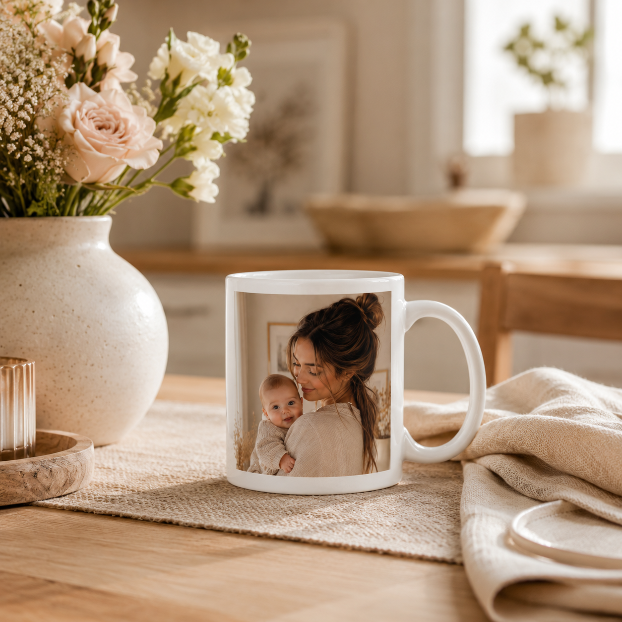 Personalized ceramic mug features — dishwasher and microwave safe