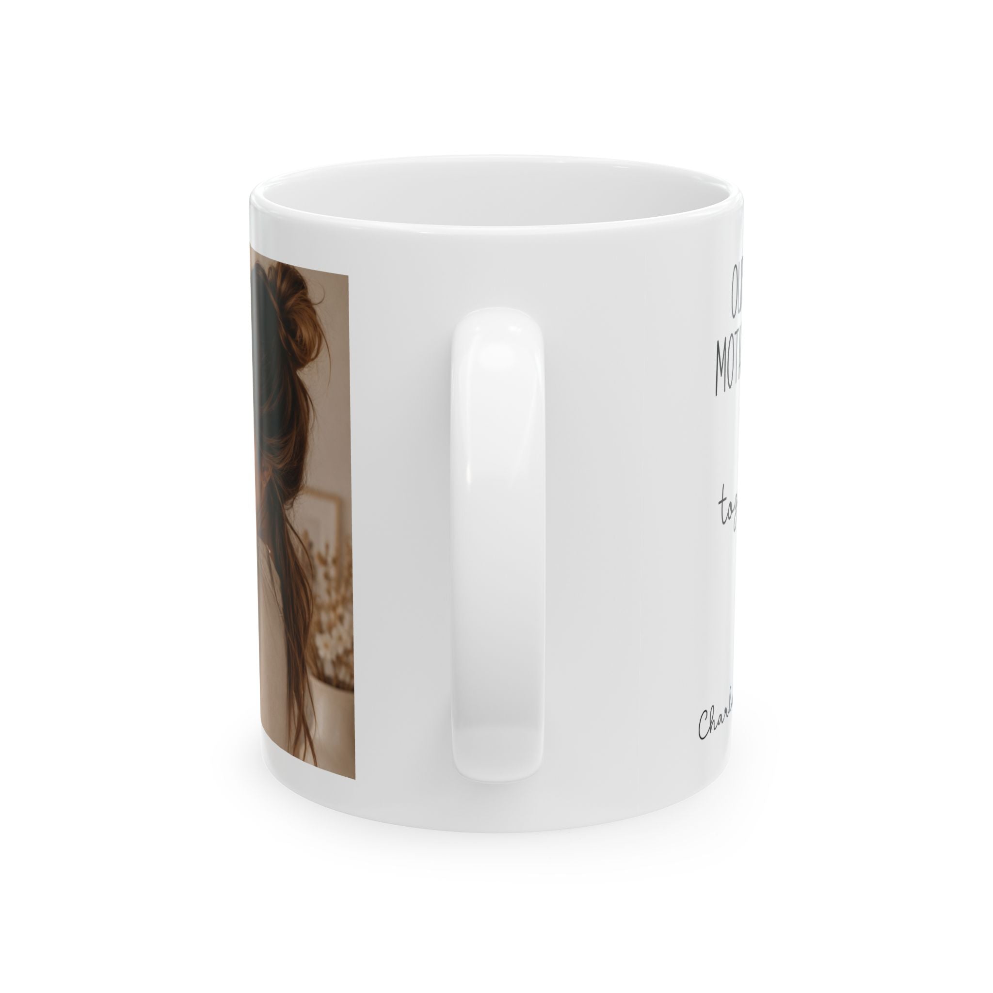 Personalized new mom photo mug shown on a table as a Mother's Day gift