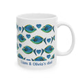 Personalized fish pattern we love you mug for dad, front view