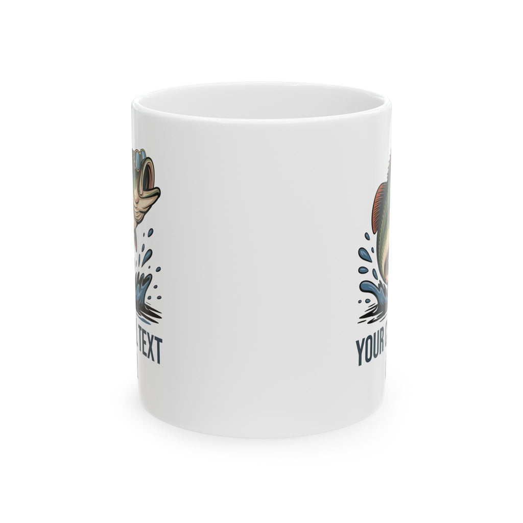 Personalized custom text bass fishing mug held in hand
