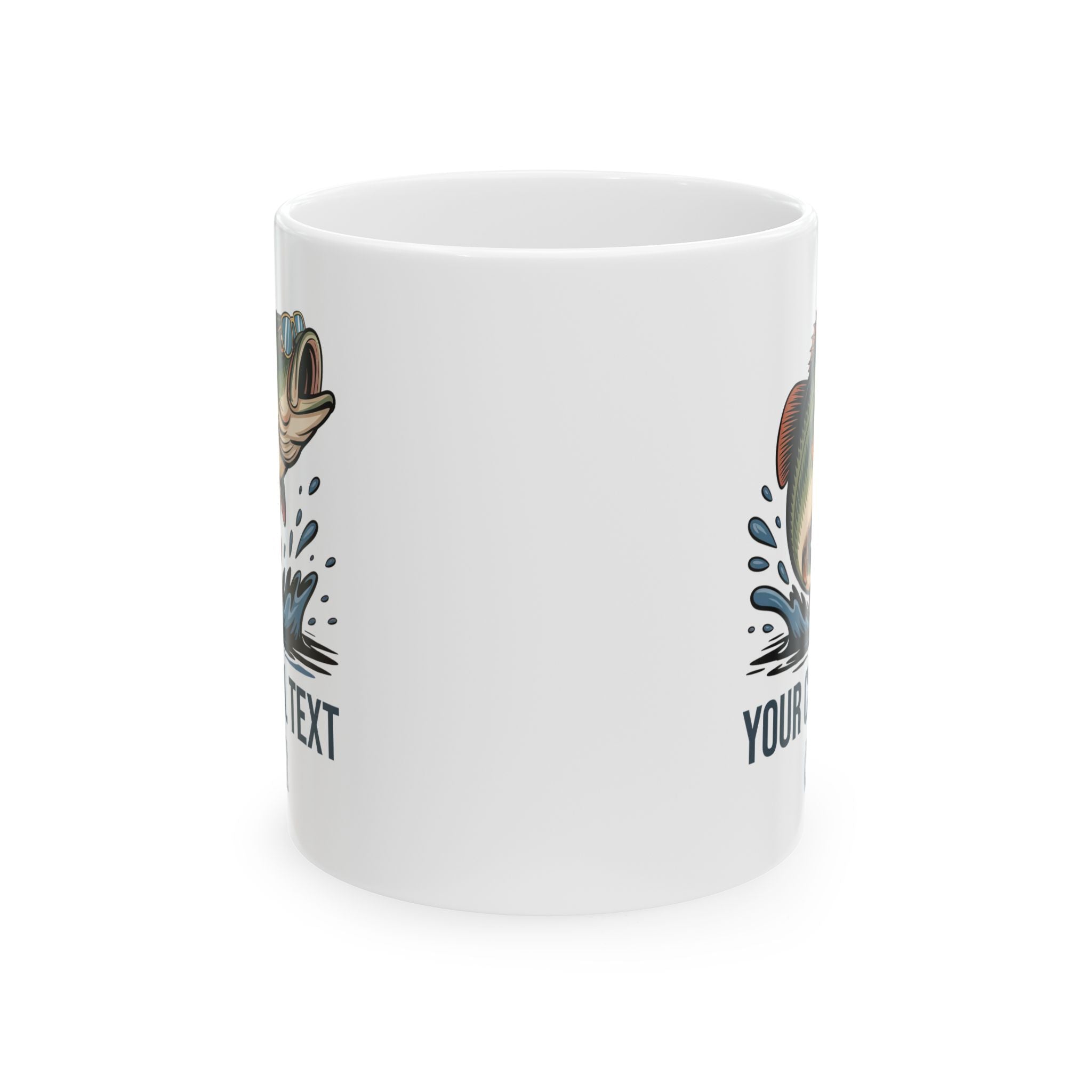 Personalized custom text bass fishing mug held in hand