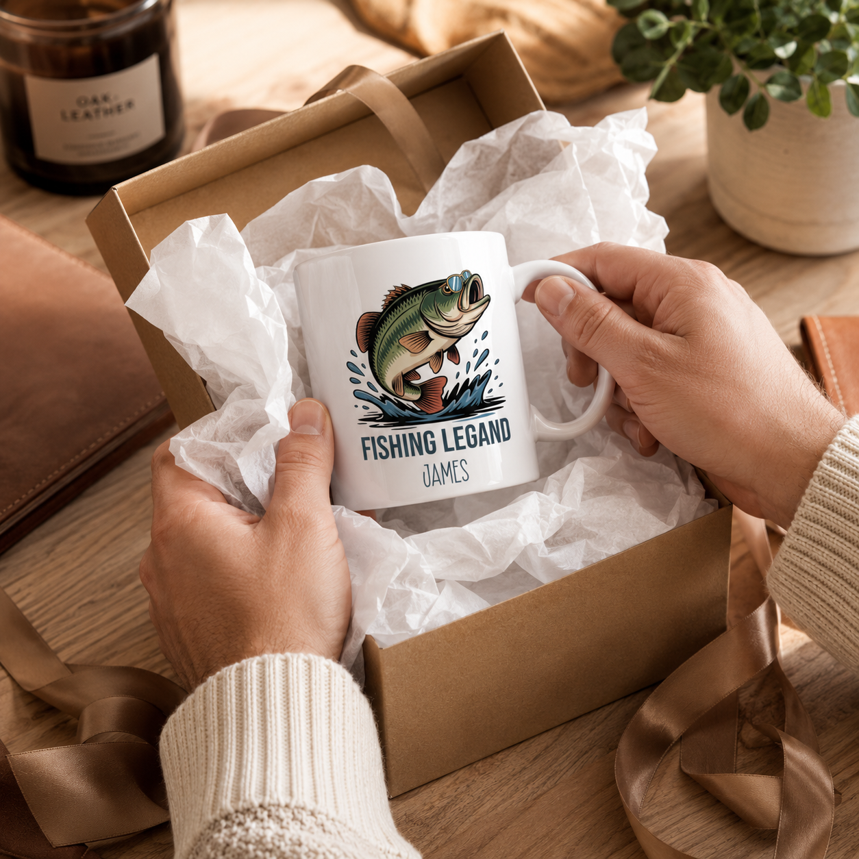Personalized ceramic mug features — dishwasher and microwave safe
