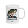 Personalized Fishing Legend bass mug for dad, grandpa, or husband, front view