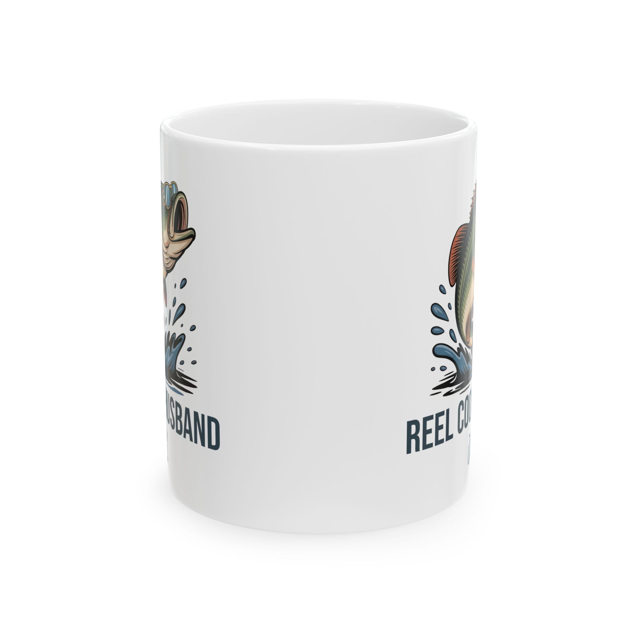 Personalized Reel Cool Husband bass fishing mug held in hand