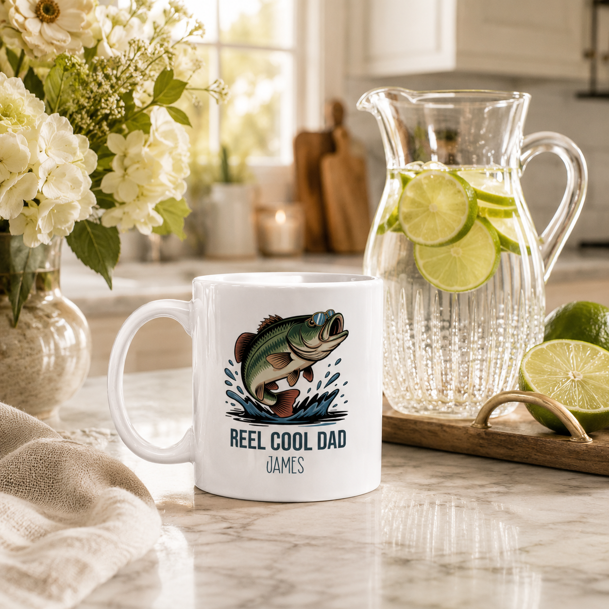 Personalized ceramic mug features — dishwasher and microwave safe
