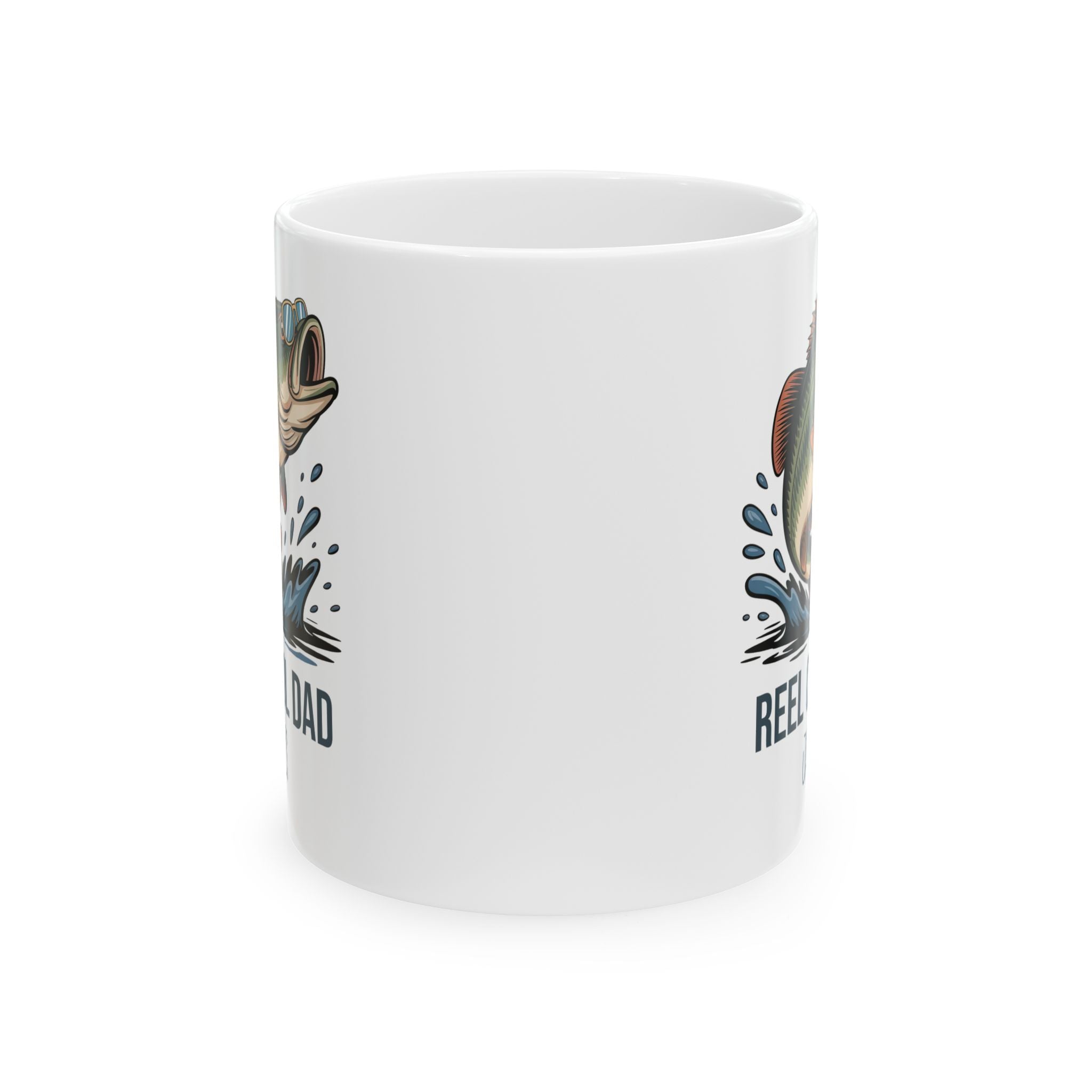 Personalized Reel Cool Dad bass fishing mug held in hand