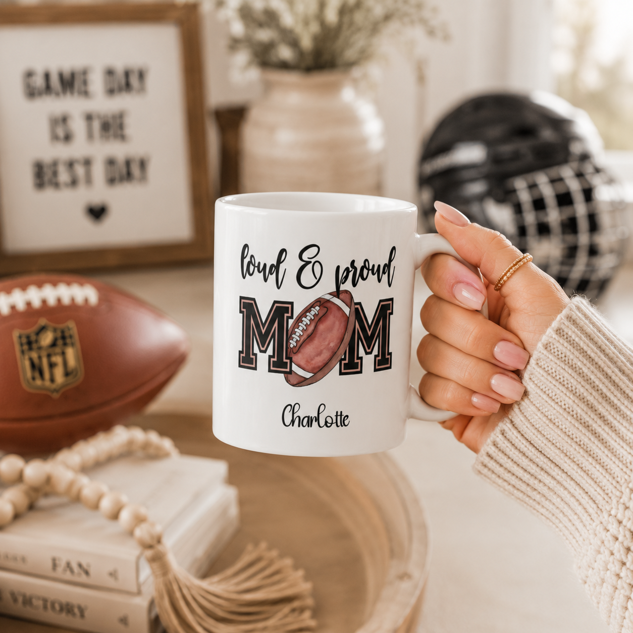 Personalized ceramic mug features — dishwasher and microwave safe
