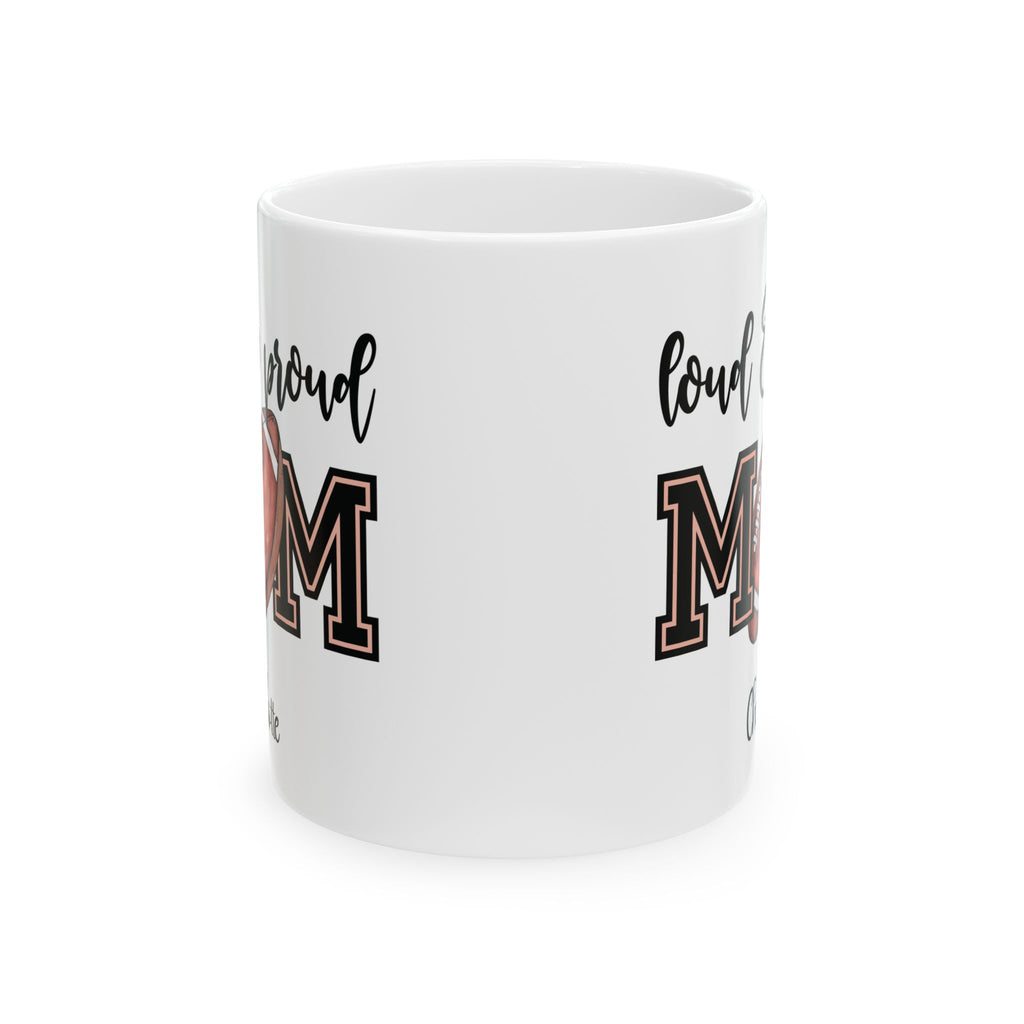 Personalized football loud and proud mug held in hand