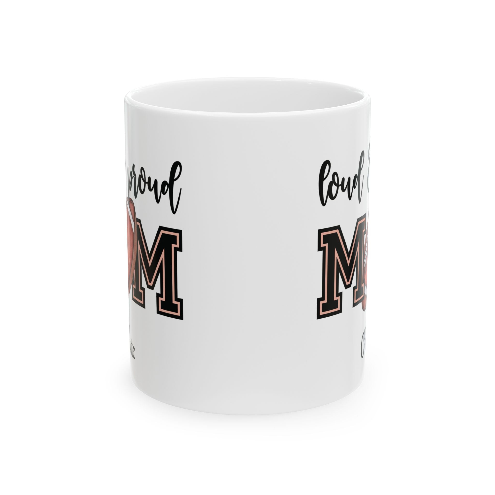 Personalized football loud and proud mug held in hand