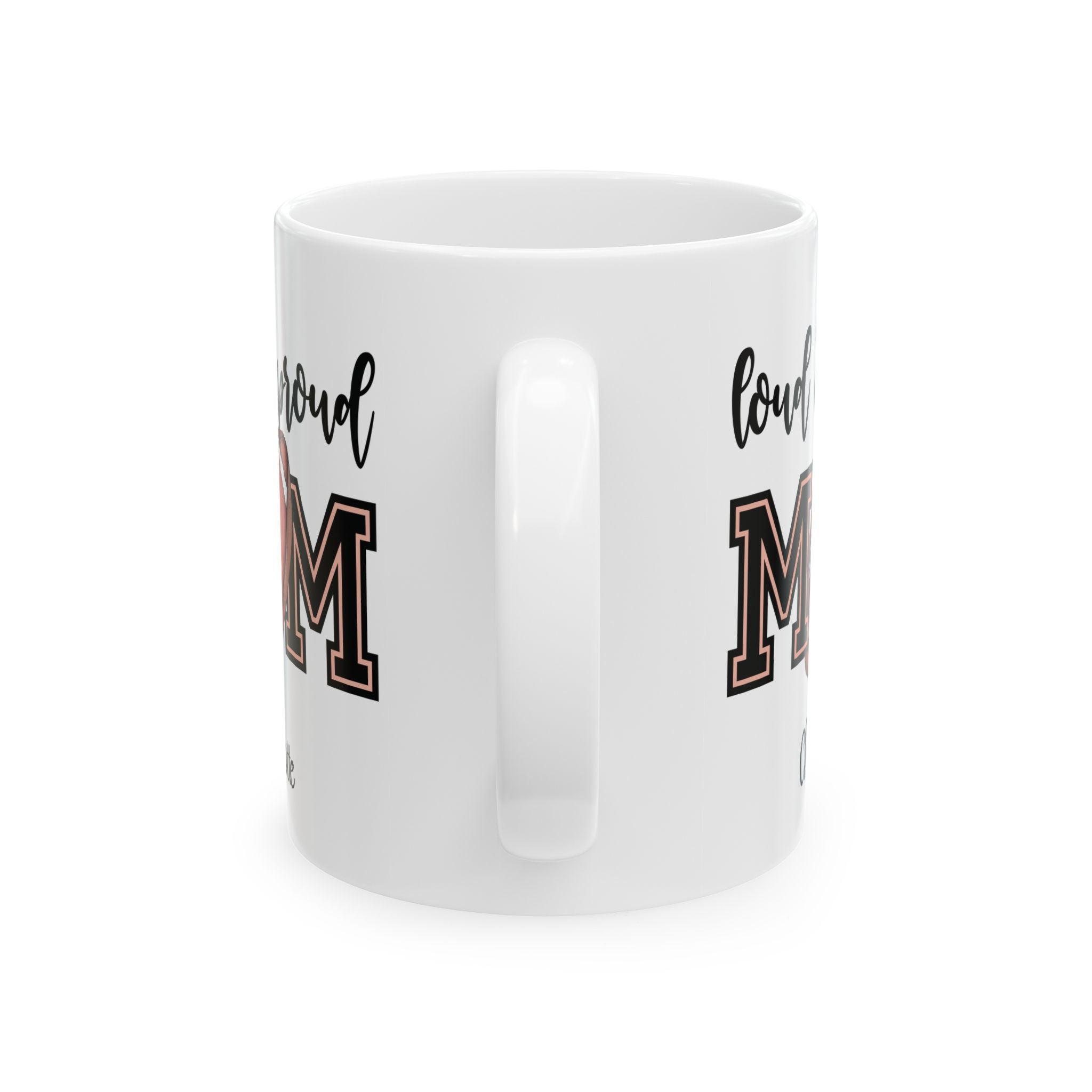 Personalized football loud and proud mug shown on a table as a Mother's Day gift