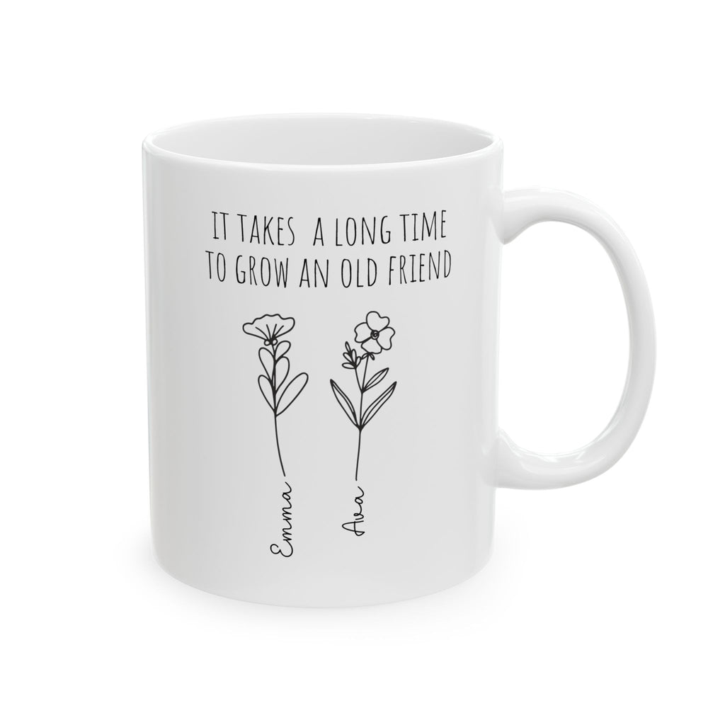 Personalized old friend quote mug for best friend, front view